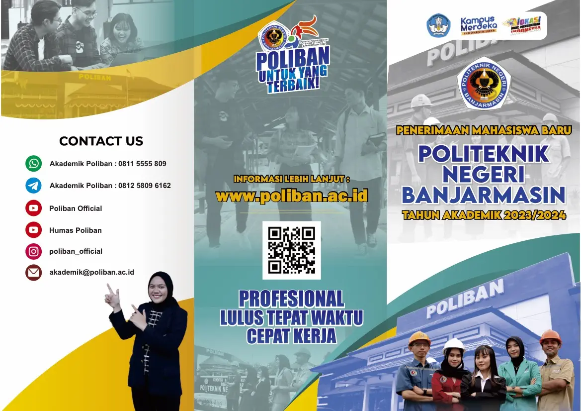 Brosur Penerimaan Mahasiswa Baru (PMB) Poliban 2023 depan